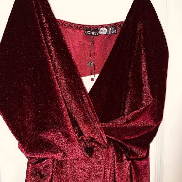 Velvet plunge Neck Drape Bodycon Dress - Picture 2 of 5